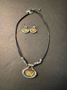 Handcrafted Multicolor Glass Pendant Necklace & Earrings -  Vintage